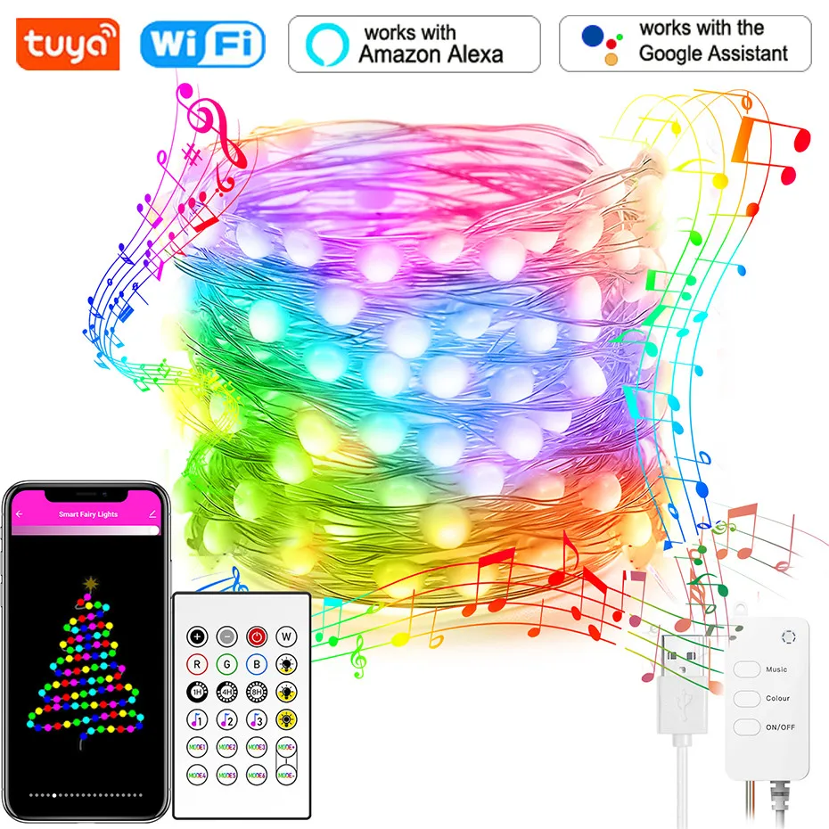 

Tuya Smart WiFi LED String Light 10m 66LEDs RGB USB Led Strip Fairy String Lights For Home Bedroom Holiday Decoration Lighting