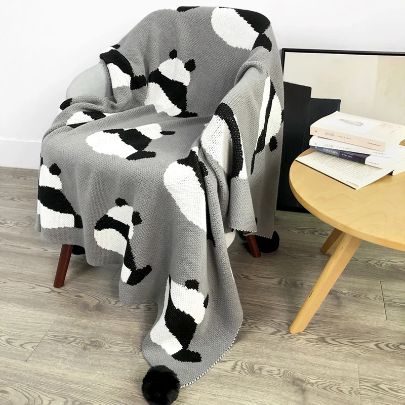 

Cartoon panda pattern knitted blanket High Quality Acrylic Material sofa throw blanket bedspread on the bed