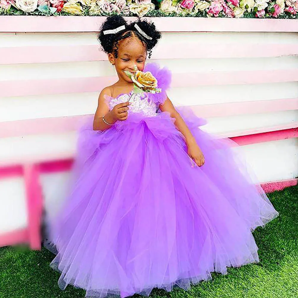 

Crystals Lace Flower Girl Dresses Sheer Neck Ball Gown Tulle Lilttle Kids Birthday Pageant Weddding Gowns