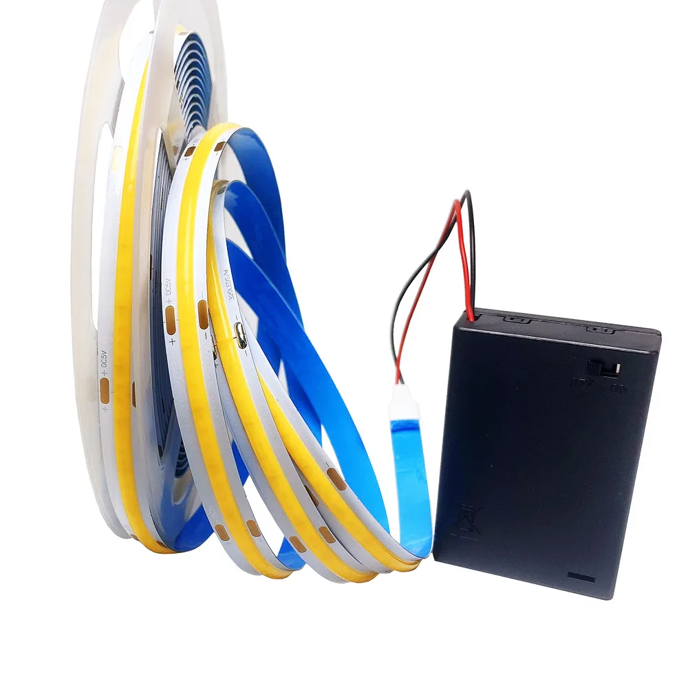

5V COB LED Strip 3 X AA Battery Box Powered 320leds/m High Density Linear Lighting Flexible Tape 3000K 4000K 6000K 1M 2M 3M