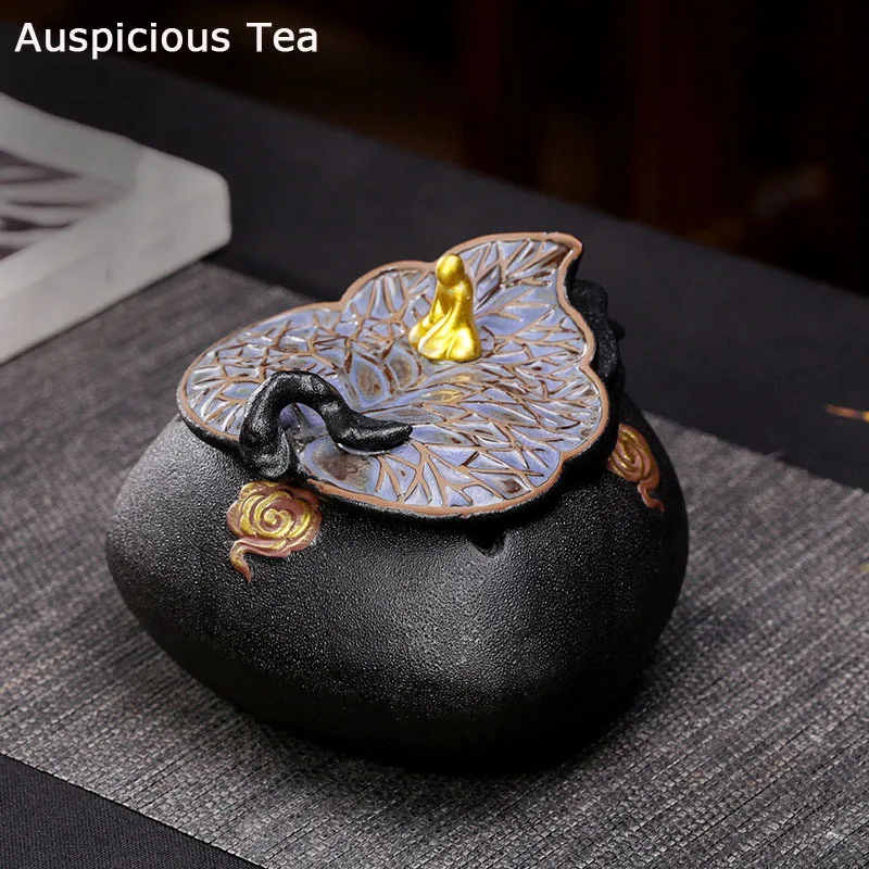 Creative Black Pottery Ashtray Home Decoration Accessories Ceramic Personality With Cover Anti Fly Ash Ashtray Customized Gift