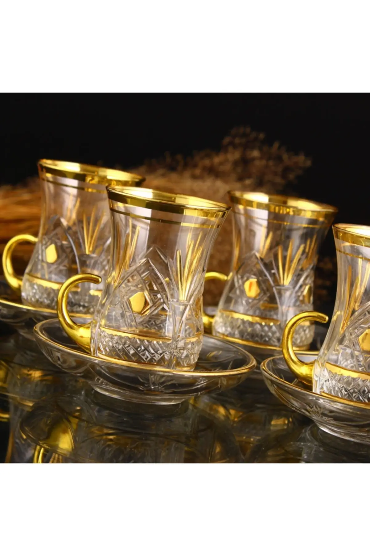 

Uras 12 Piece Handle Tea Kit-Classic Boy-Dome Dıy Gold English Tea Cup Glass Cup