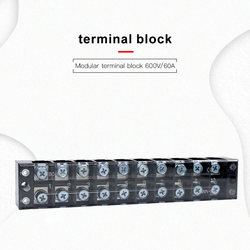 Dual Row 10 Position Screw Terminal Block Strip 600V 25A Cover  New Barrier Terminal Block High Quality TB-2510