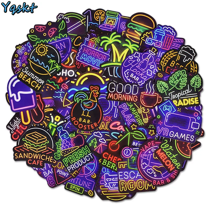 50 Pcs Fuuny Neon Stickers for Motorcycle Bicycle Helmet Bumper Vinyl Decoration Skateboard Cool PVC Graffiti Waterproof Sticker