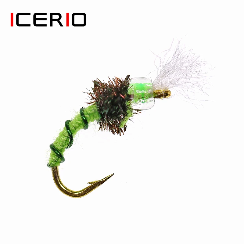 ICERIO 6PCS Bead Head Chironomid Nymphs Midge Flies Trout Fishing Fly Lures #14