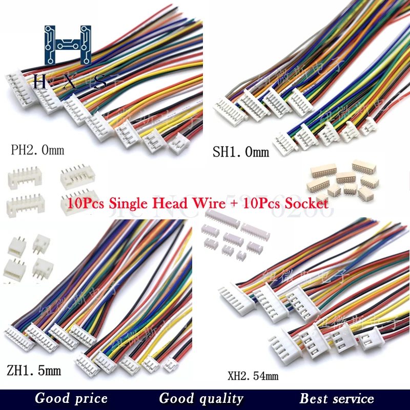 10Sets SH1.0 JST1.25 ZH1.5 PH2.0 XH2.54 Connector Female+Male 2/3/4/5/6/7/8/9/10P Plug With Cable 10/20/30cm