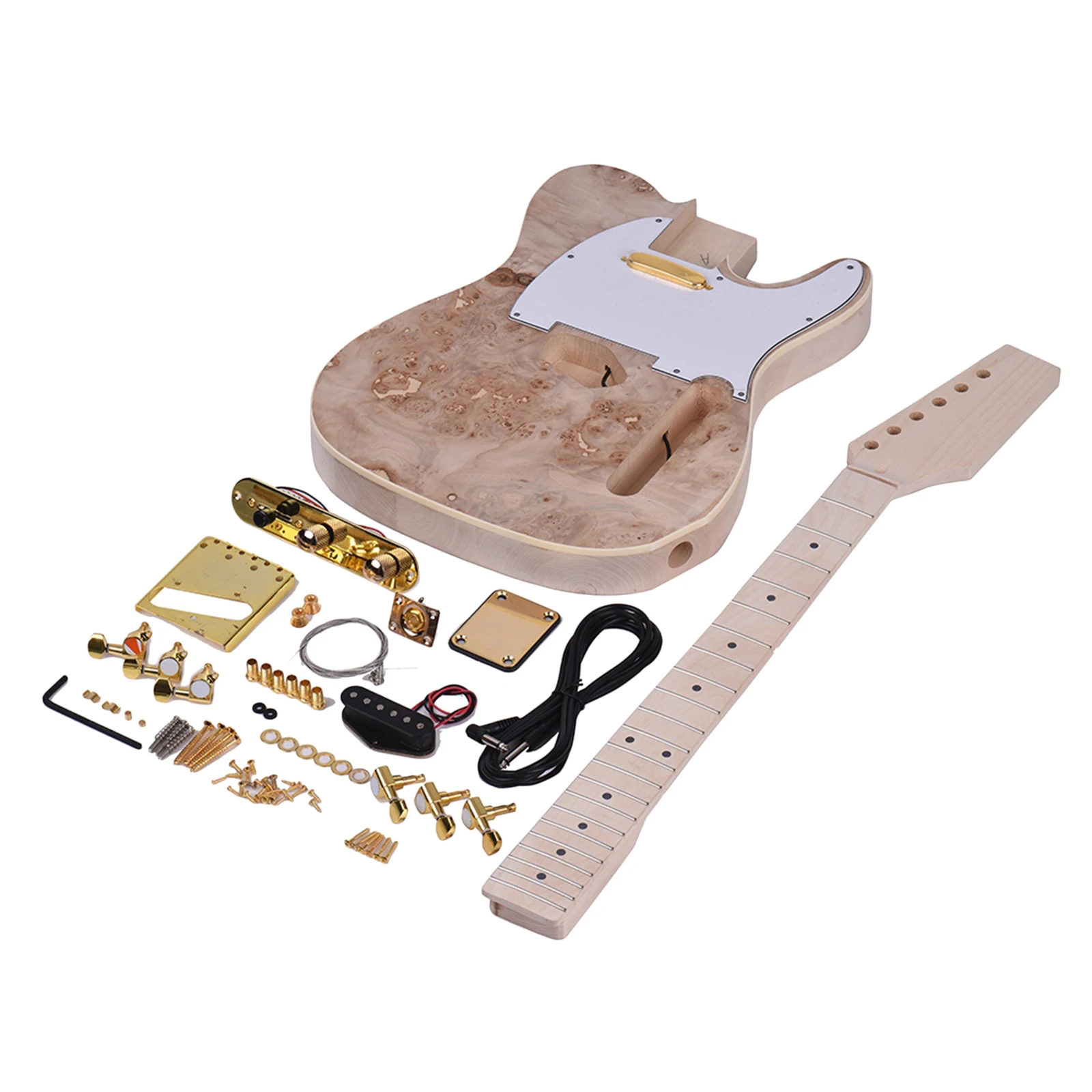 1Set Completely DIY Unfinished Electric Guitar Kits Basswood Body Burl Surface