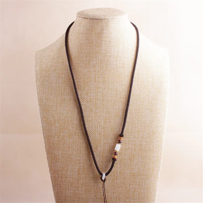 High-end ethnic style garnet with Bashan stone white tube beads necklace rope simple pendant rope