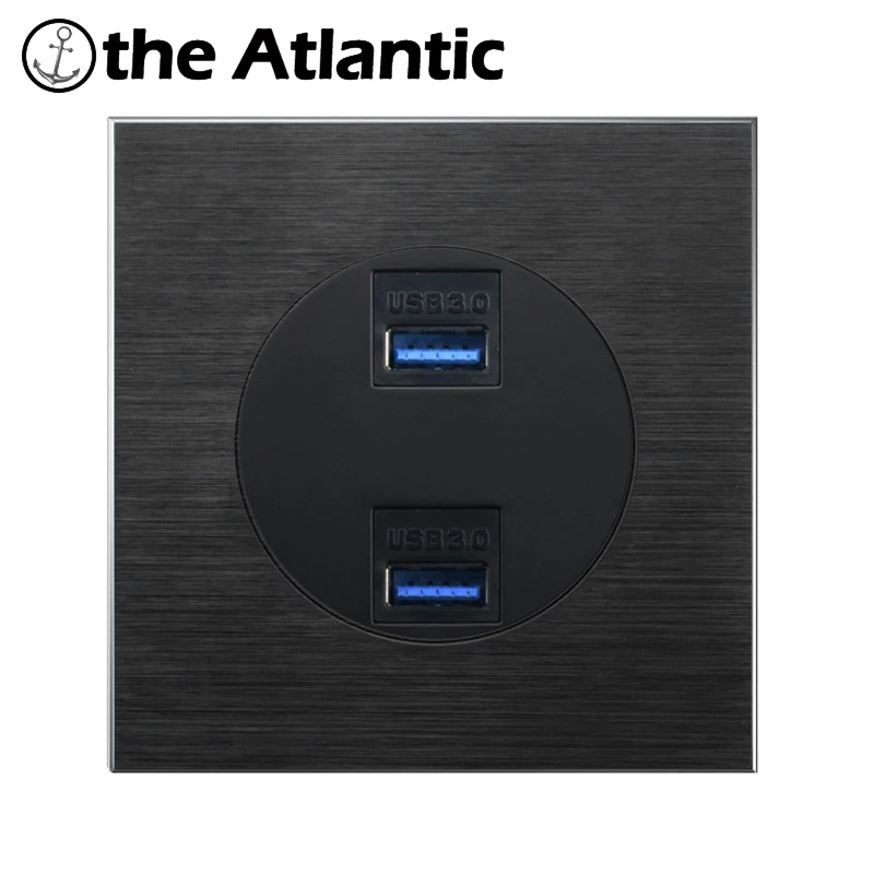 Interfaz HDMI de TV, enchufe de transferencia de datos USB 3,0, puerto de pared para ordenador y televisión, conector negro de aluminio de 86mm