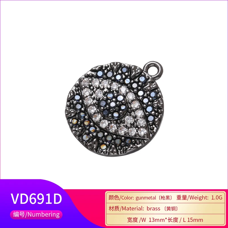 ZHUKOU 13x15mm Crystal Eye Pendant Brass Cubic Zirconia charms for DIY Jewelry Accessories Making findings model: VD691