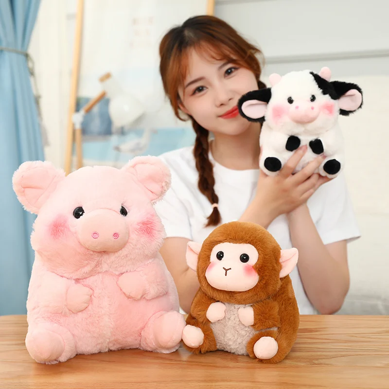 18-40cm Ball Shape Animals Stuffed Cartoon Bunny Pink Pig Monkey Elephant Penguin Hug Cuddly Plushies Toys Ferry Plush Soft Doll