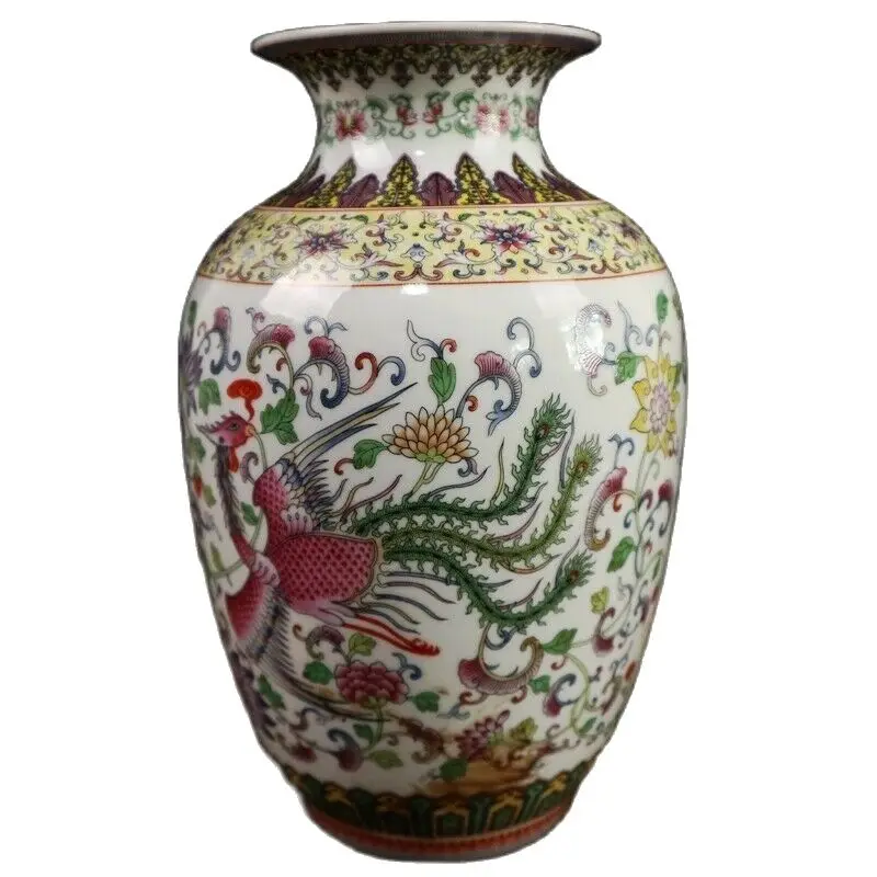 Chinese Old Porcelain Melon Bottle, Porcelain, Rose, Dragon and Phoenix Pattern, Winter