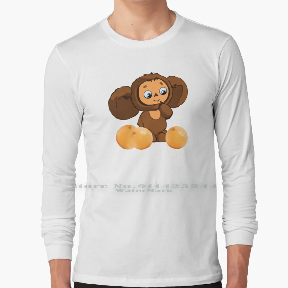 Cheburashka 100% Cotton Long Sleeve T Shirt Cheburashka Topple Soviet Cartoon Soviet Writer Eduard Uspensky Чебурaшка Russian