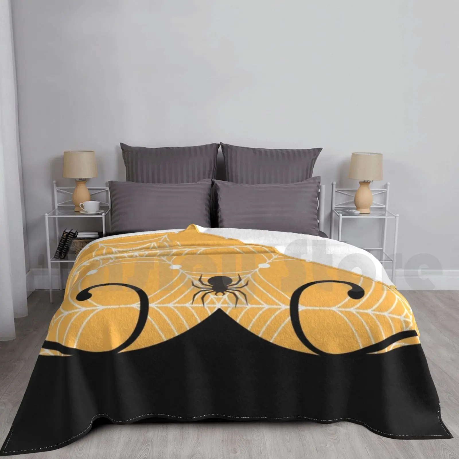 Spiders-Orange And Black Blanket Fashion Custom Halloween Costume Spiders Vintage Spider Web Ornate Spooky