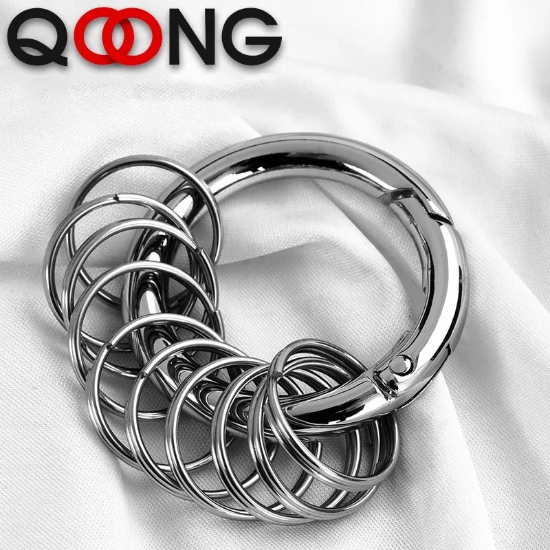 

QOONG 1 Big Ring + 10 Small Rings Keychain Wait Hanged Key Chain Spring Buckle Key Ring Metal Car Keyrings Key Accessories S56