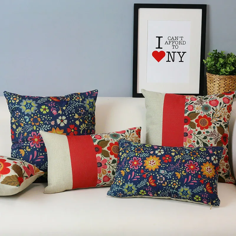 

American Rural Red Floral Pillow Cover Home Decorative PillowCase Office Sofa Flower Cushion