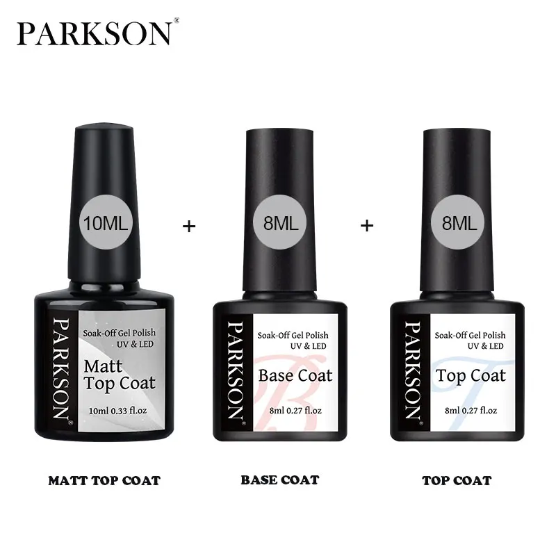 

Parkson Matt Top Coat Gel Nail Polish Kit Matt Top Base Coat UV LED Nail Art Manicure Polish Primer Soak Off Suface Nail Gel Set