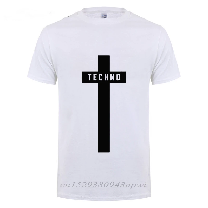 TECHNO CROSS PRINTED T SHIRT MEN Male Short Sleeve Crewneck Cotton T-Shirt Man Clothing Trend Casual Slim Fit Summer Tops Tees