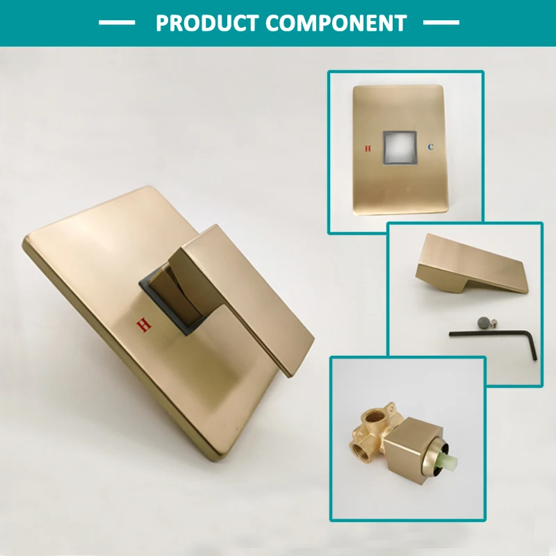 Brushed Gold Hand Shower System Set with Wall Mounted Concealed Tap Faucet Mixer Round and Square Hot and Cold Bathroom Fixture