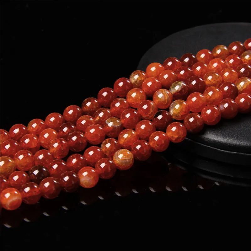 Wholesale Natural Stone Round Red Agat Loose Spacer Fire Dragon Vein Agates For Jewelry Making DIY Bracelet Necklace 6/8/10mm