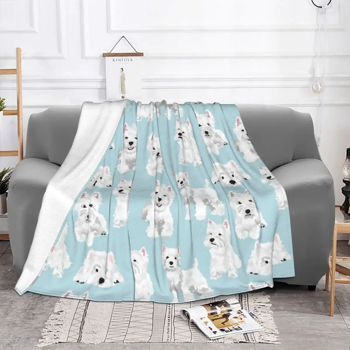 Westie Cute Puppy Blankets West Highland Terrier Dog Flannel Throw Blanket Airplane Travel Printed Soft Warm Bedspread