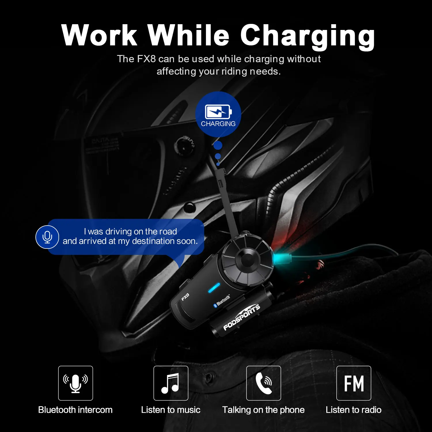 Fodsports FX8 Intercomunicador Moto for 8 Riders 2000M Intercom Motorcycle Helmet Bluetooth Headset 30% Stronger Signal Antenna