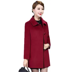 Blended Woolen Coat Outerwear Basic Women Wool Coat Single-Breasted Spring Autumn Winter Jacket Elegant Mother Dress 5XL 2023