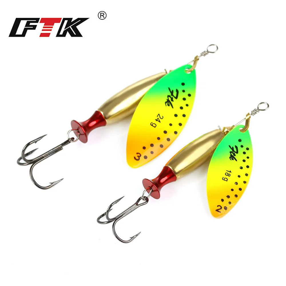 FTK 1Pcs 18g/24g Spinner Bait Hard Spoon Bass Lures Metal Fishing Lure With Feather Treble Hooks For Pike Fishing