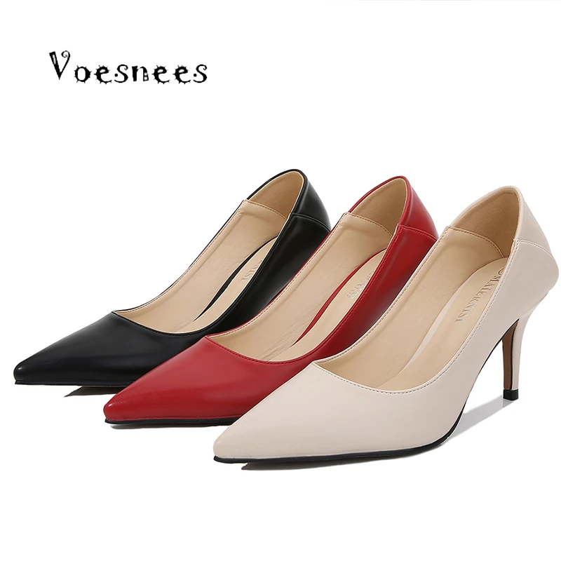 Voesnees Women Shoes 2020 Fashion Female Single Shoes Pointed Toe Shallow Mouth 7.5CM Ladies Solid Color Large Size High Heels