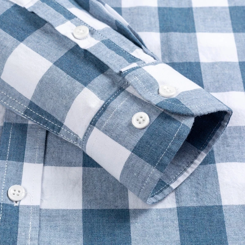 Camisa xadrez Oxford de manga comprida masculina, camisas de vestido masculinas, algodão puro, conforto suave, ajuste fino, tamanho grande, 8XL,