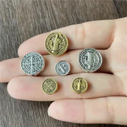 Alloy wafers St. Benedict medal Hole beads Saint exorcism connected for jewelry making DIY necklace bracelet accessorie