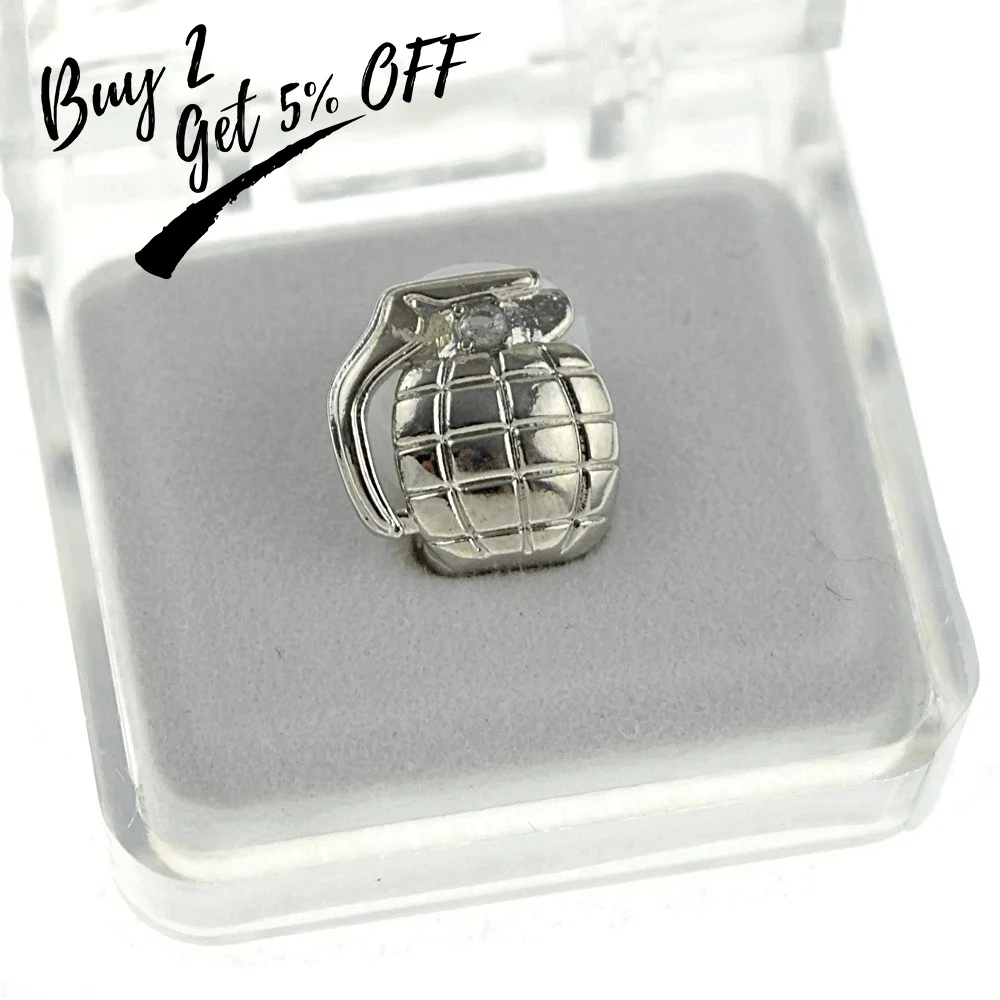 TOPGRILLZ New Fit Gold Color Plated Hip Hop Single Grenade Tooth Grillz Cap Top & Bottom Grill gold teeth caps.Gift