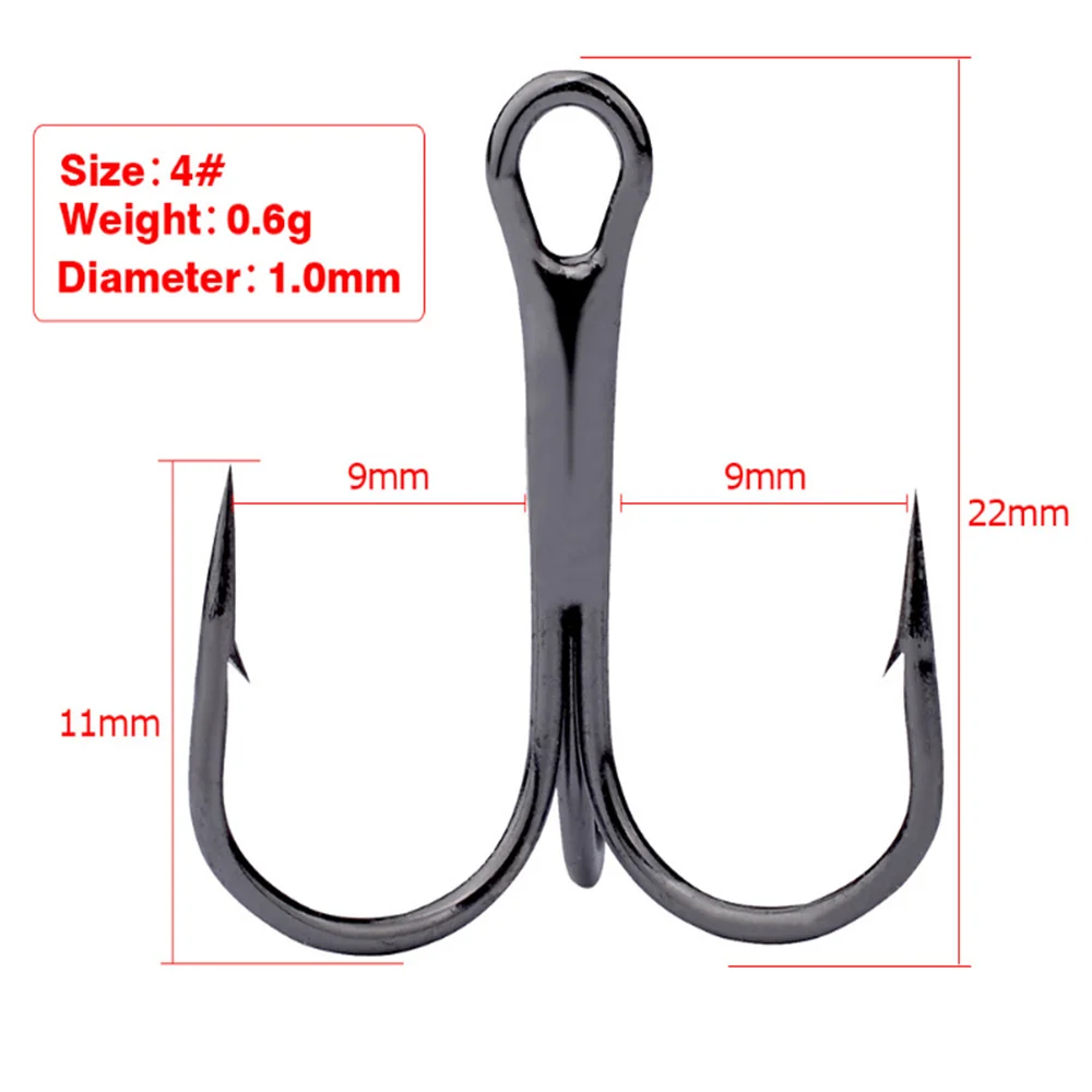 20pcs/lot Sharp Black Fishing Hooks High Carbon Steel Overturned Treble Hook Tackle Round Bent Saltwater Bass Carp Fishing