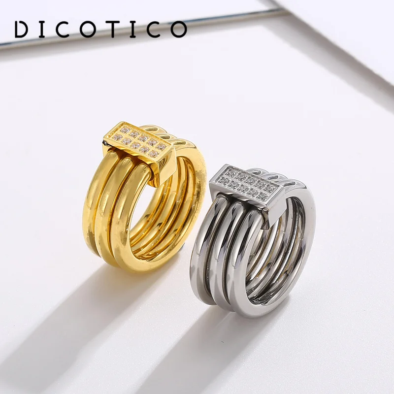 Trendy Three Layers Rings For Women High Polished Stainless Steel Zircon Charm Rings Fashion Weeding Bands Party Jewelry Gifts