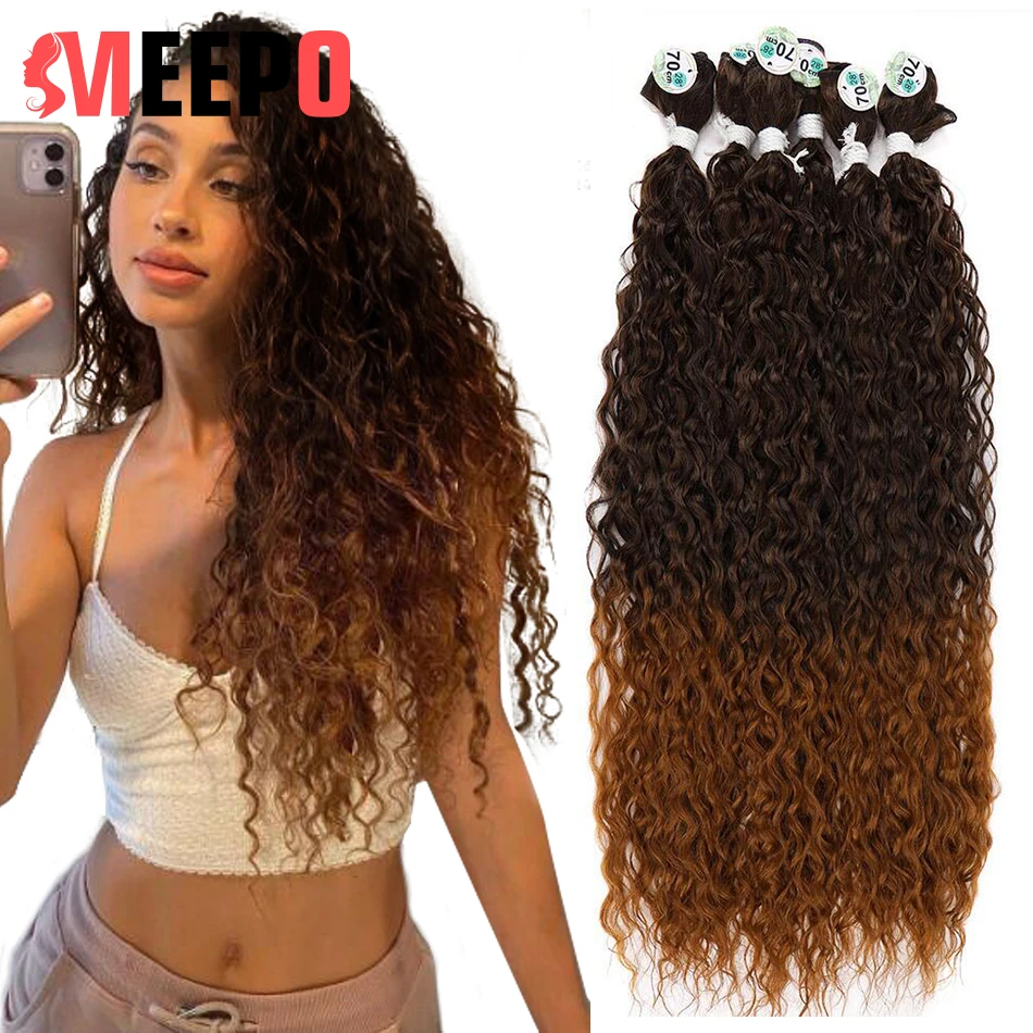 

Meepo Water Wave Curly Hair Pieces Synthetic Hair Bundles Ombre Brown 32Inch80cm Soft Super Long Hair Extensions For Girls