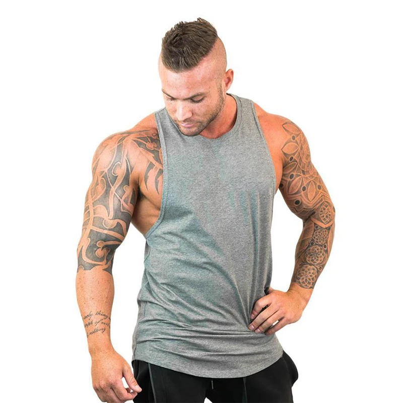 Mens Bodybuilding Stringer Tank Tops Cotton Gym Stringer Shirt Fitness Tanktop Men Cut Off Clothing Muscle Training Vest