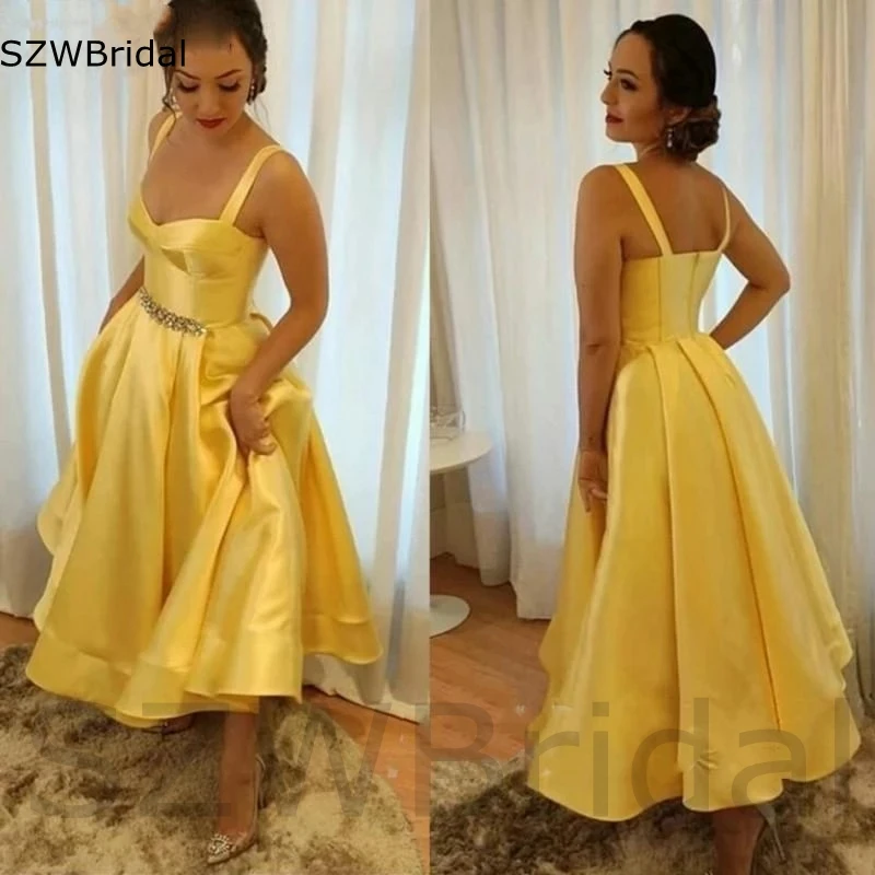 

New Arrival Yellow Gold Evening dresses Abendkleider 2024 dubai Vestidos de fiesta Tea Length Short Evening gowns party dress