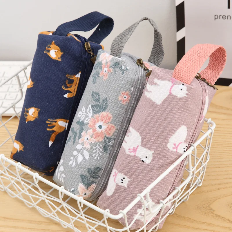 Kawaii Pencil Case Animal Pattern Canvas Estuche Escolar Cute Korean Bag Pencilcase Trousse Scolaire School Stationery for Girl