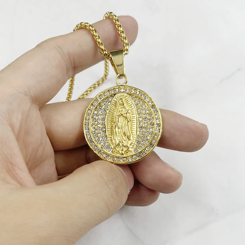 Wholesale Classic Virgin Mary Pendant Necklace Gold Color Our Lady of Guadalupe Religious Jewelry Colar Necklace