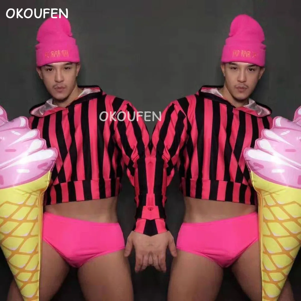 Men ice cream candy party fluorescent pink suit Bar Singer performan ds stage DJ Wear