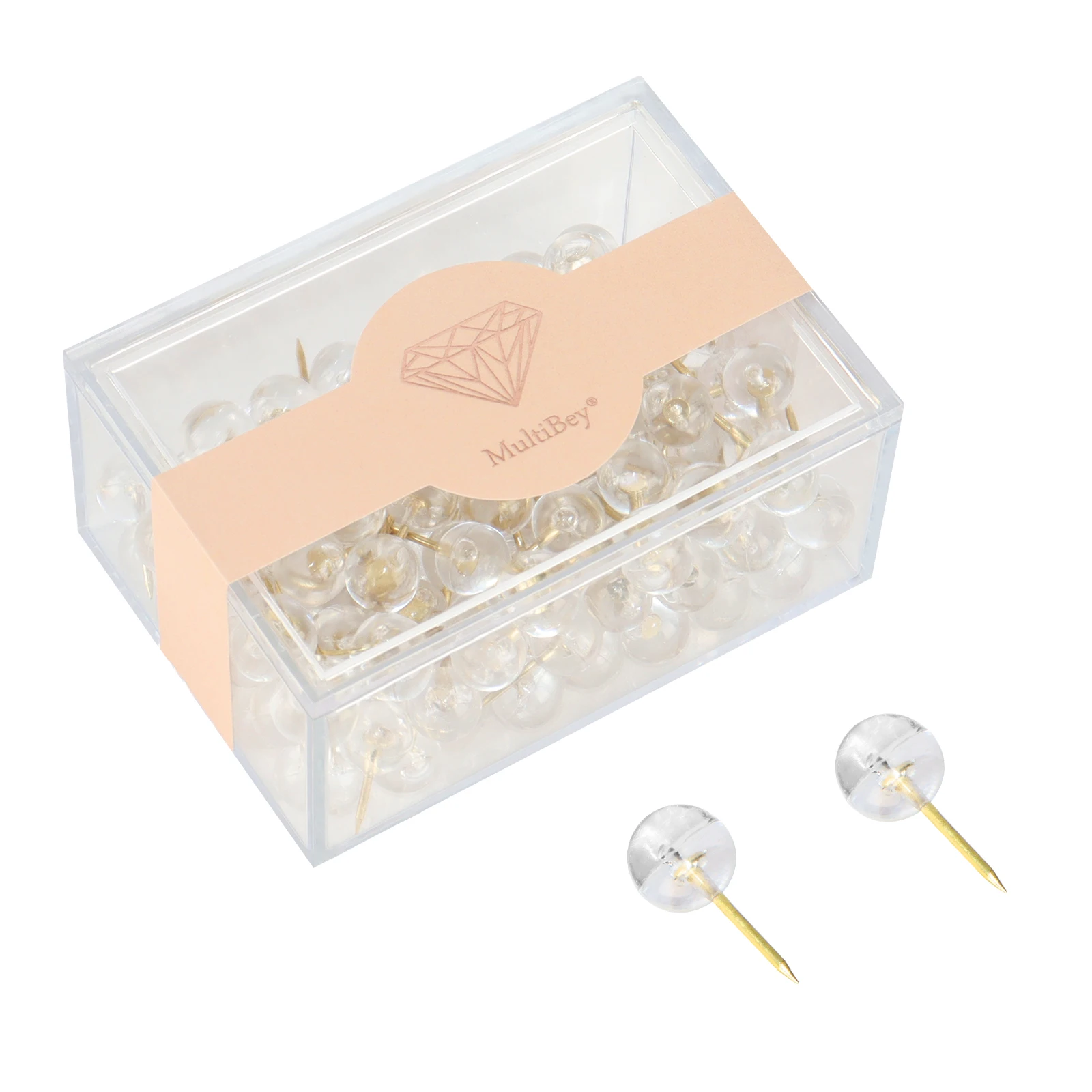 Tablero de dibujo de corcho Pushpin dorado de Bola de acrílico transparente se puede embalar en caja cuadrada de plástico acrílico transparente 120 piezas/paquetes