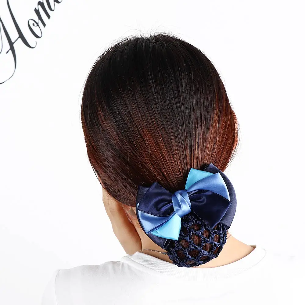 Satin Bow Barrette Stylish Floral Lace Official Lady Hair Clip Cover Net Tulle Bowknot Bun Snood Women Hairgrip Headband Hairnet