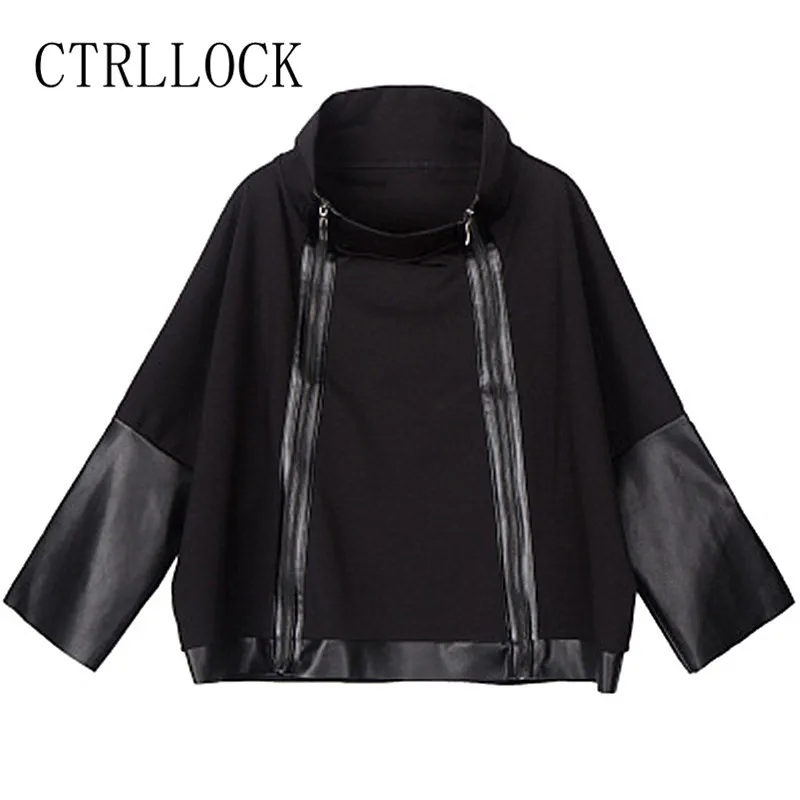 

CTRLLOCK Punk Streetwear Loose Zippers Woman Jacket Oversized PU Split Stand Collar Long Sleeve Female Outerwear