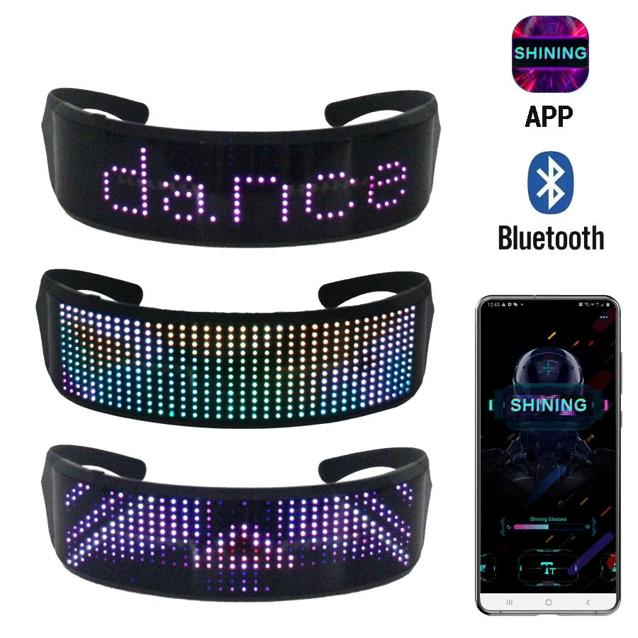 

Magie Bluetooth Led Party Glasses APP Control Schild Leucht Brille USB Ladung DIY Schnell Flash-Led Glasses Fashion