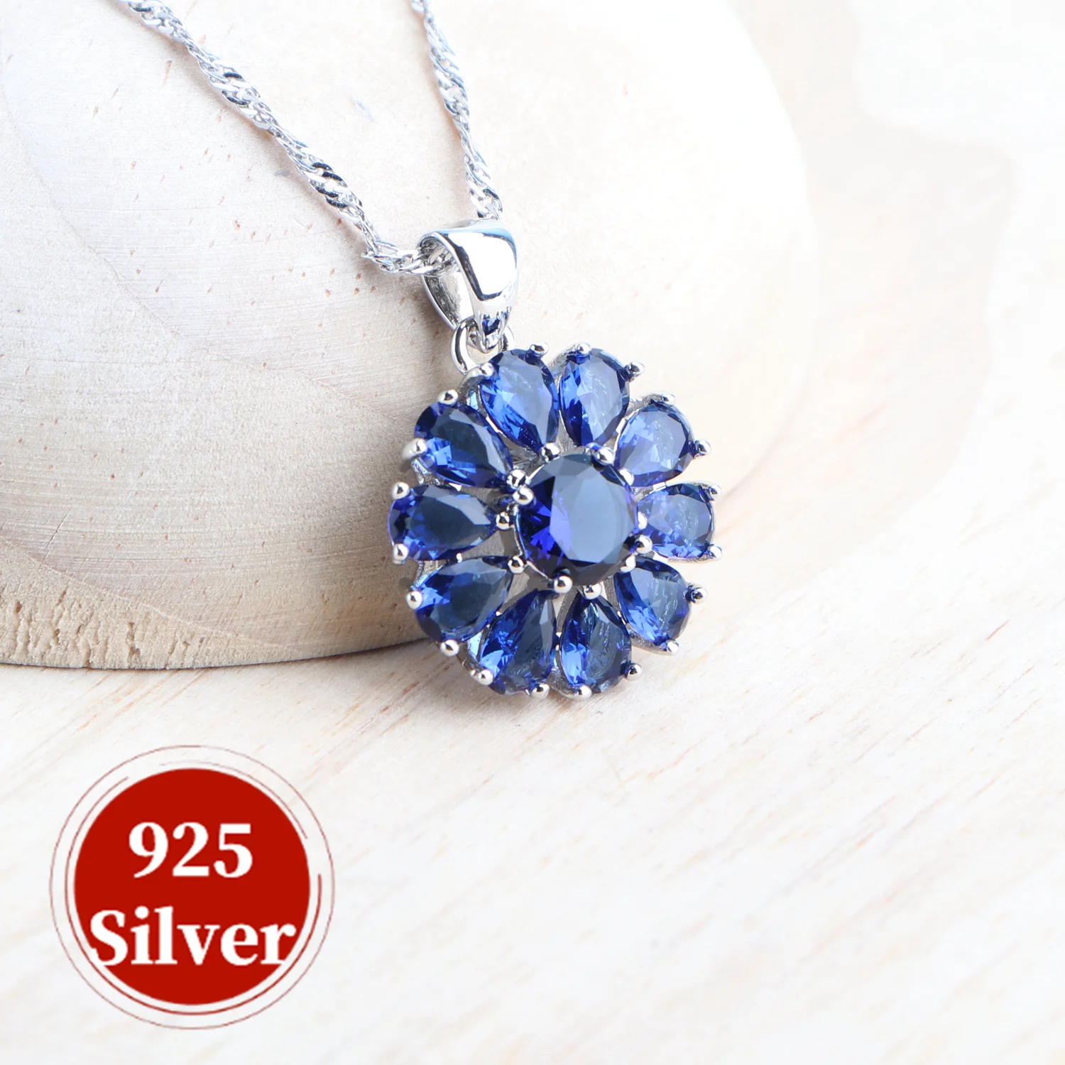 925 Silver Jewelry Sets For Women Wedding Blue Zircon Earrings Rings Charm Bracelets Pendant Necklace Bridal Jewelry Ladies Set