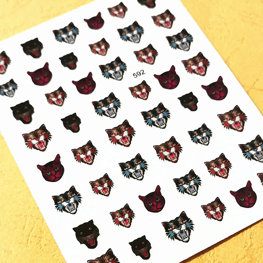 Newest Shining Gloding Tiger Head Design 3D Self Adhesive Decal Slider DIY Decoration Tools Nail Stickers TG002