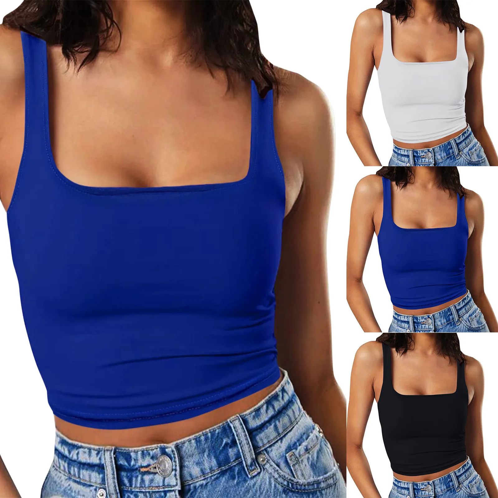 2021 New Women Tank Strappy Double Layer Sleeveless Casual O Neck Tank Workout Fitness Casual Slim Crop Tank Женский Танк