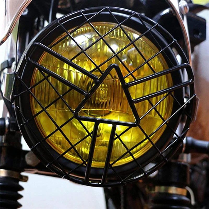 7INCH New Metal Retro Motorcycle Headlight Protector Cover Fit For Universal Harley Triumph Honda HeadLamp Mesh Grille Lampshade