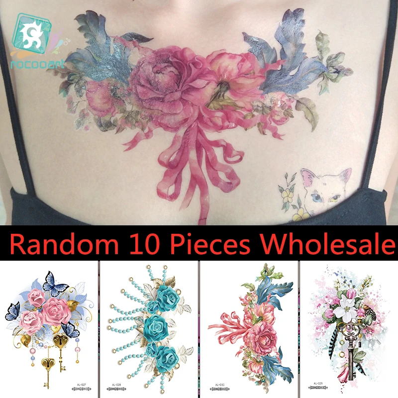 10 PCS Wholesale Temporary Body Decor Beauty Flower Water Transfer Tattoo Sticker Tatuajes  Fake Tatoo for Female Art Tatouage