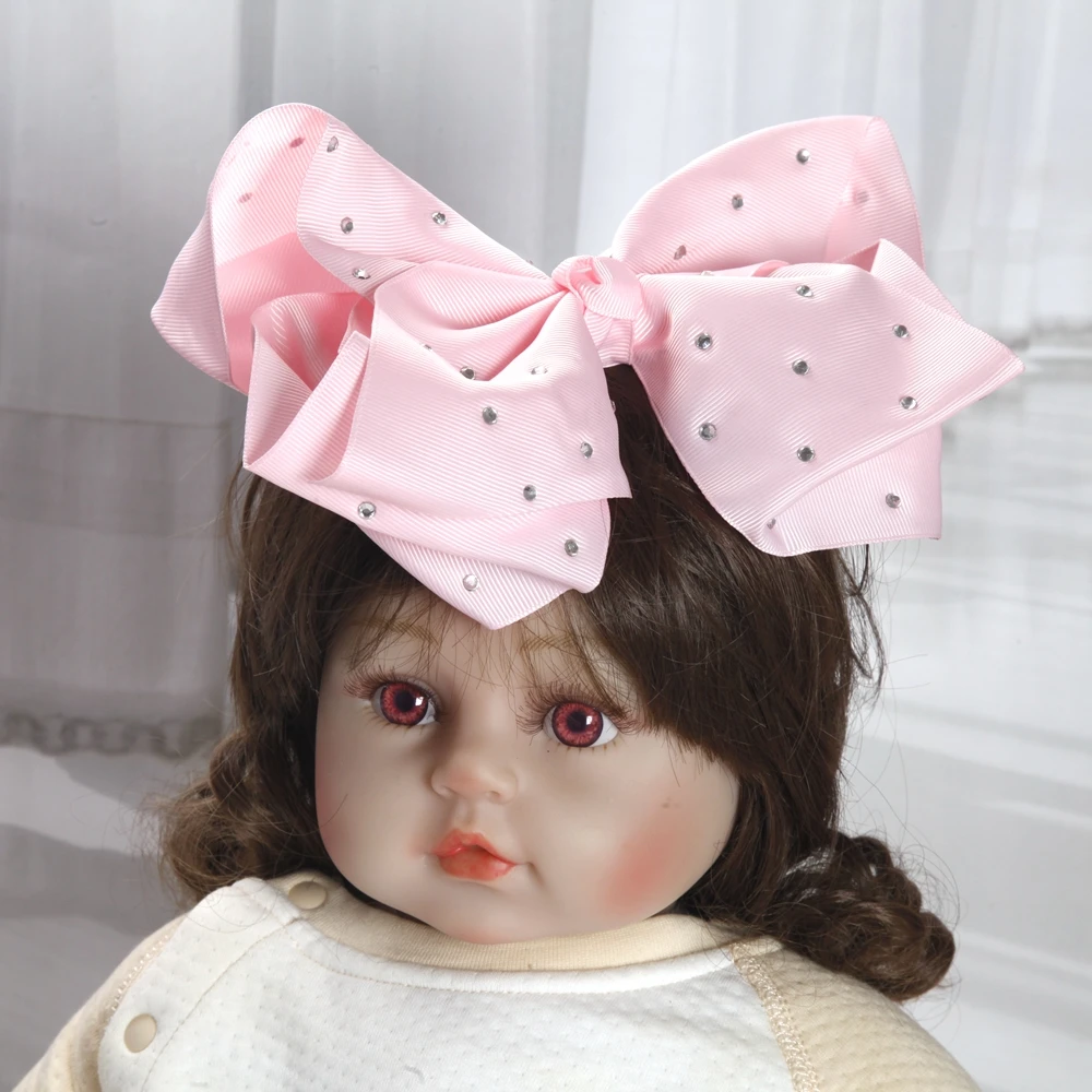 8 Zoll Große Haarschleifen für Babymädchen und Kinder, Weiche Schleifen mit Strass-Knoten, Haarbänder, Baby-Haaraccessoires, Kinder-Kopfschmuck – Detail 12